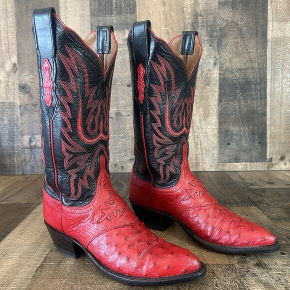 Lucchese 2000 Red Ostrich T3613J4 Western Cowboy Boots Womens 6 B - Picture 2 of 12